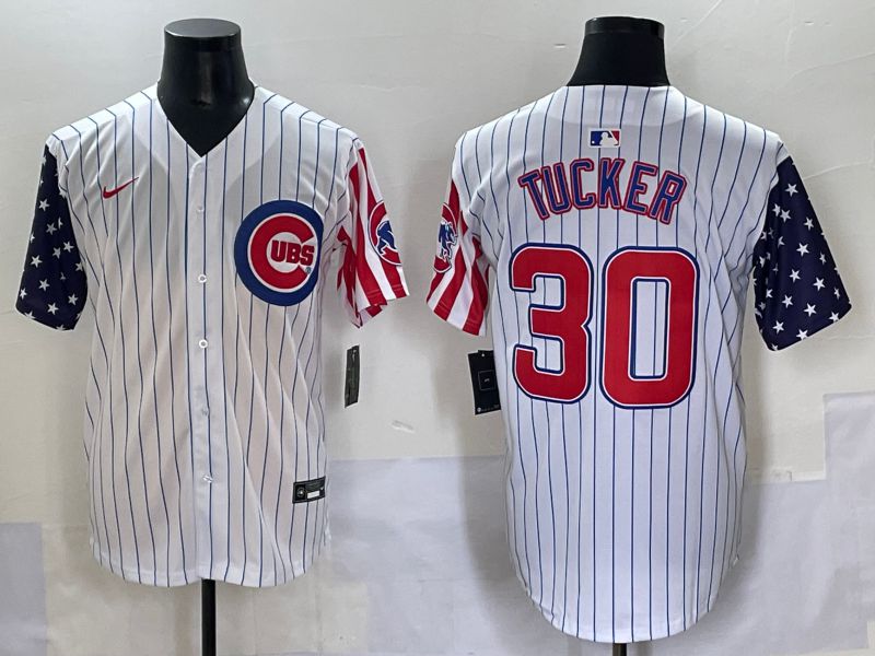 Men 2025 Chicago Cubs #30 Tucker White Stripe a generation of national flags Joint Name Nike MLB Jersey style 1